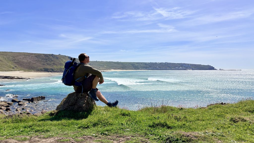 Dan Smedley from Bimbling Books and Beer on the South West Coast Path near Sennen, Cornwall, available for collaborations, contact and outdoor storytelling projects